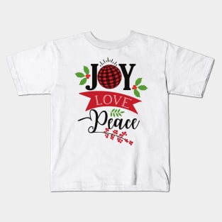 Joy Love Peace, Christmas, Xmas, Mistletoe, Leaves Kids T-Shirt